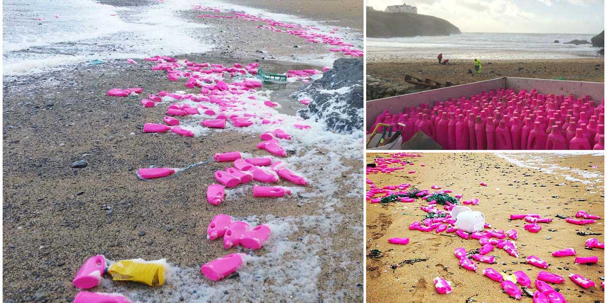 İngiltere’de binlerce plastik deterjan şişesi sahile vurdu