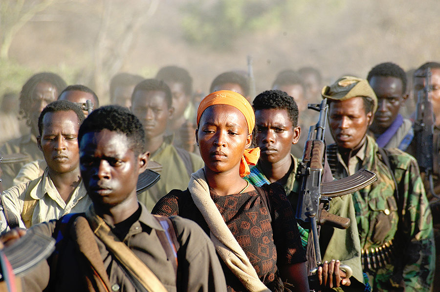 SOUTH OF ETHIOPIAN BORDER, CENTRAL NORTHERN KENYA - FEBRUARY 3: OLF rebels are regrouping in Northern Kenya to safety, February 3rd, 2006, in Kenya. The OLF is orgaznied militarely as a coventional army, with its platoon, batallion, regiments. (Photo by Jonathan Alpeyrie/Getty images)