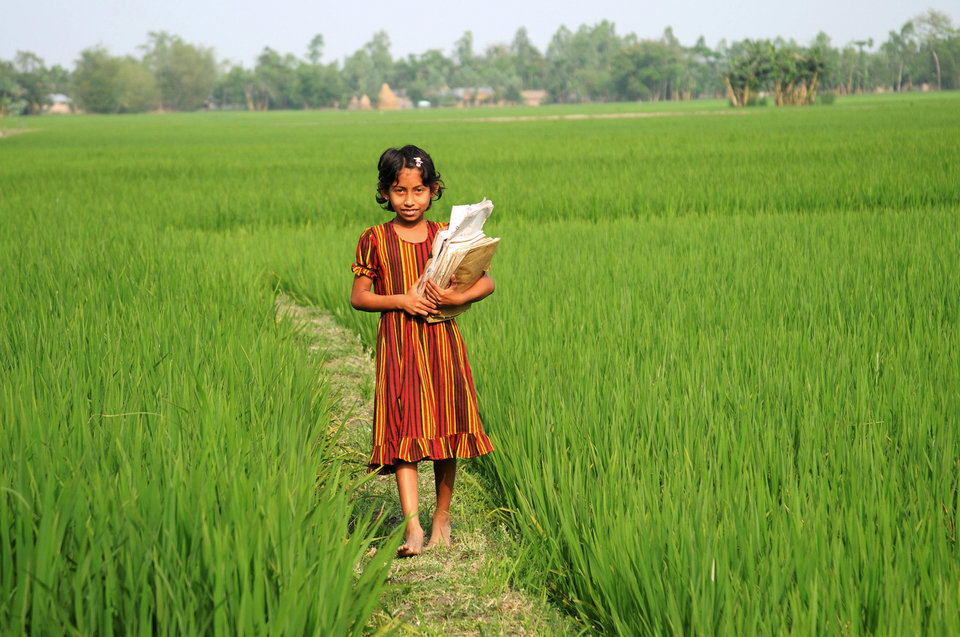 A rural girl goes to primary school, in Bangladesh. 2007. (Photo by: Majority World/UIG via Getty Images)